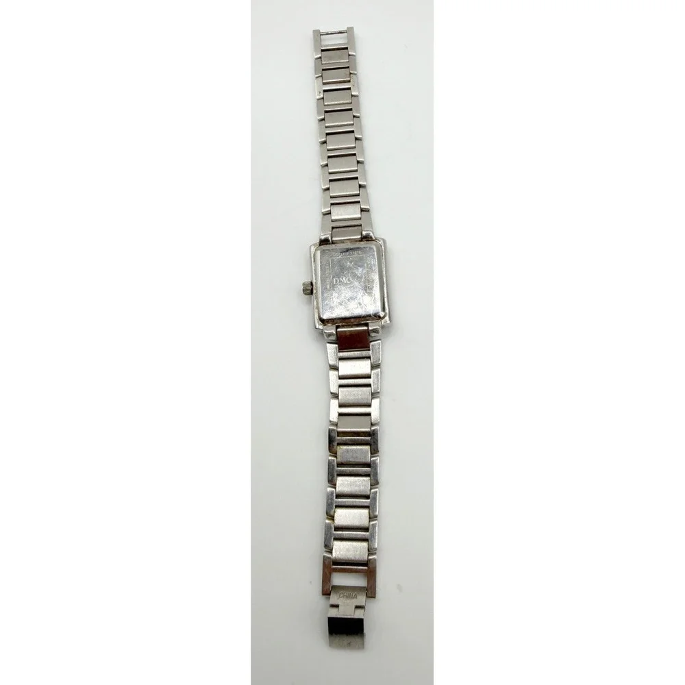 DMQ Silver Tone Rectangular Watch Rhinestone Bezel 7